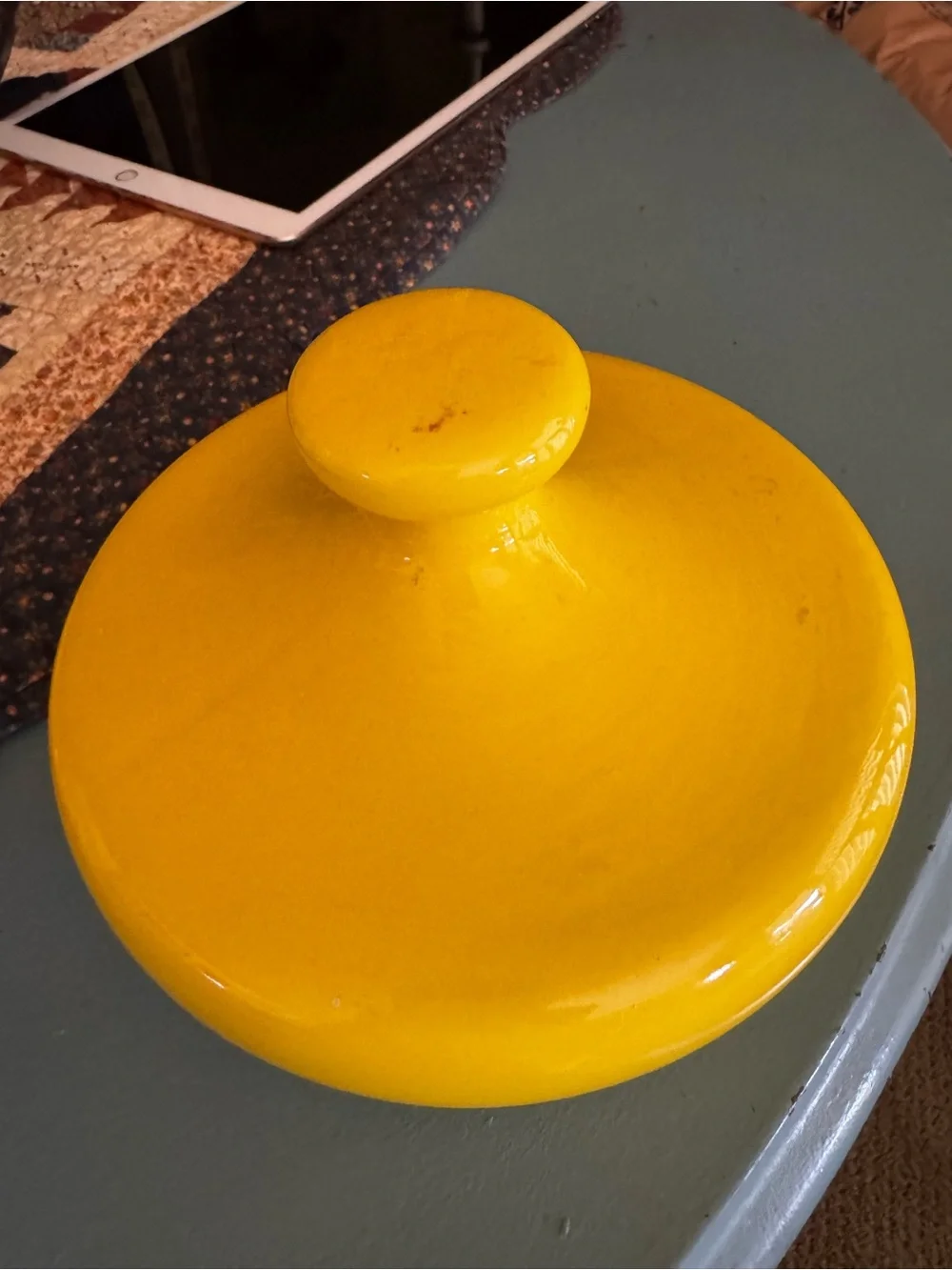 Cookie Canister with Yellow Lid - White Ceramic Cookie Jar